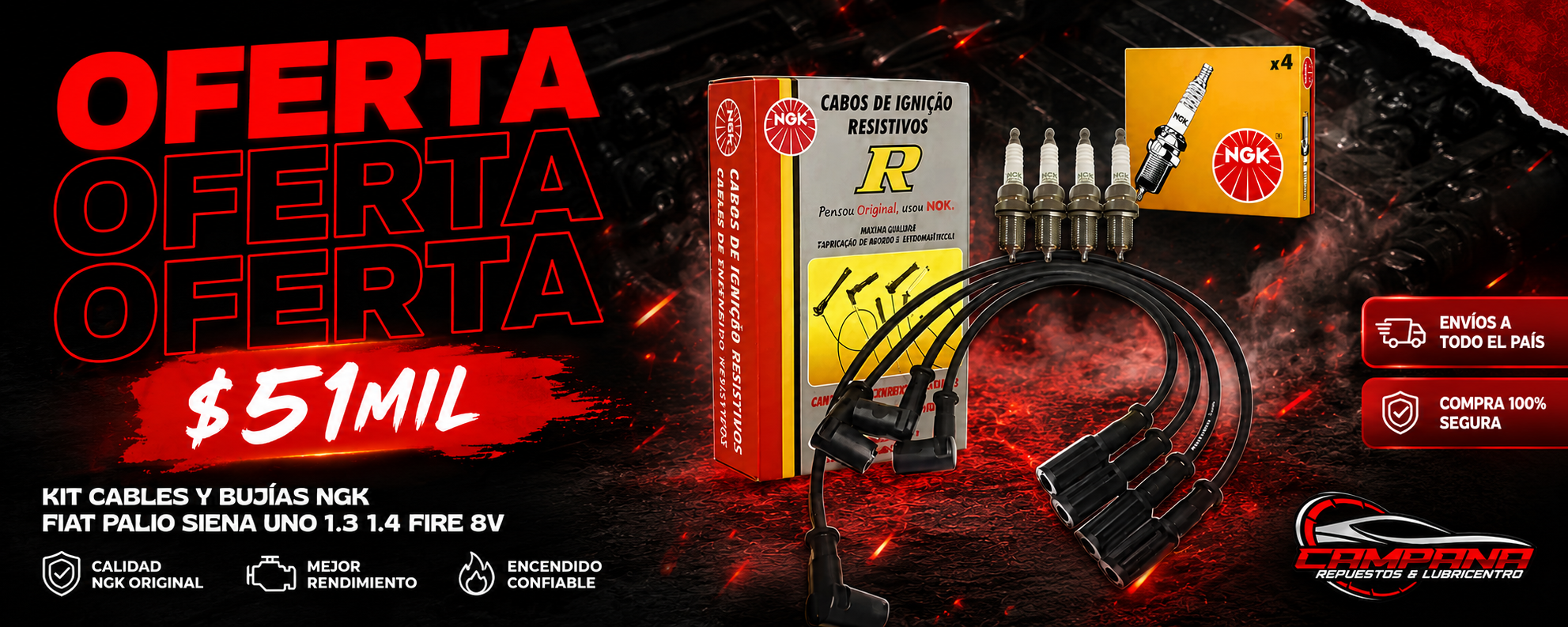 Oferta Kit cables y bujías NGK Fiat Palio Siena Uno 1.3 1.4 Fire 8V